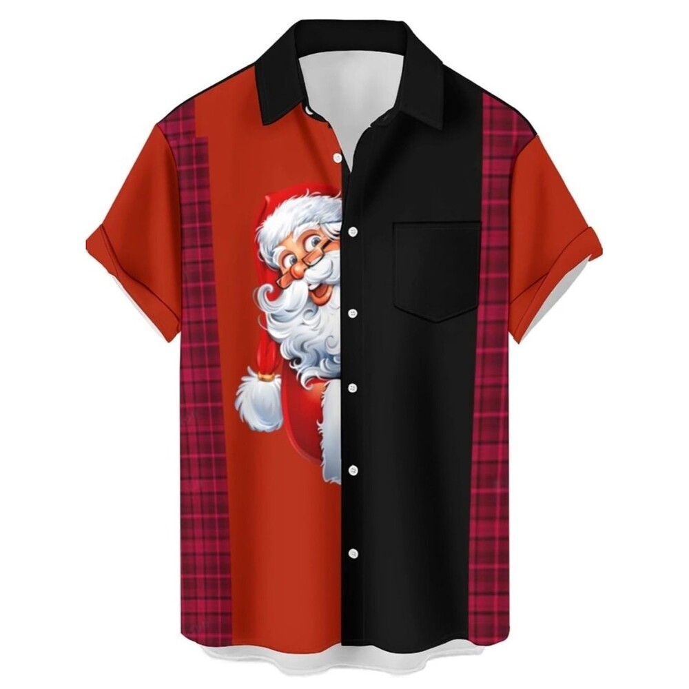 Holiday Santa Graphic Short-Sleeve Shirt - Red & Black Size Large NWOT